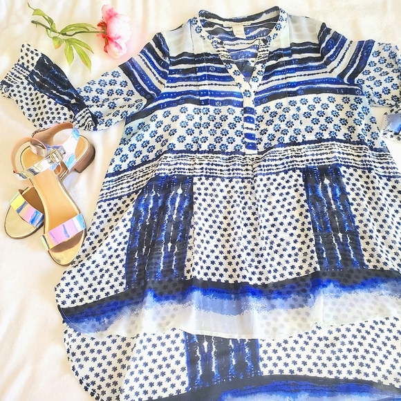 SWIM American Rag 1X Hi-low Boho Swim Cover Up Blue Floral - Picture 15 of 15